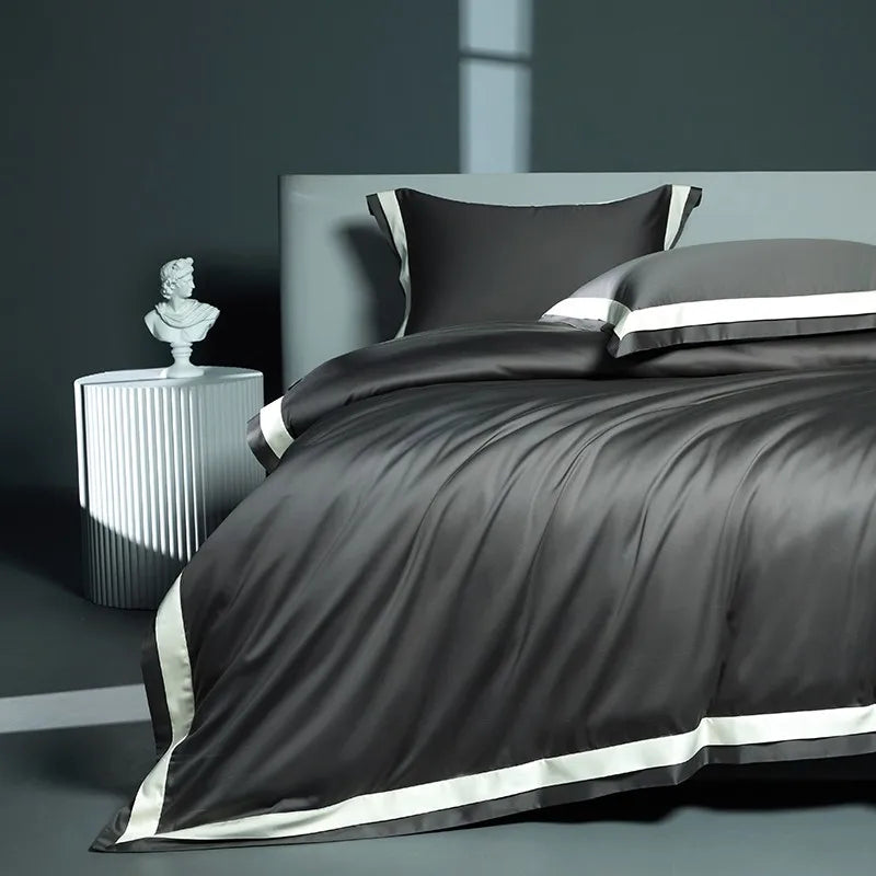Premium 1400TC Egyptian Cotton Smooth Soft Bedding Set Chic White Grey Patchwork Duvet Cover Flat/Fitted Bed Sheet Pillowcases
