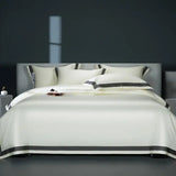 Premium 1400TC Egyptian Cotton Smooth Soft Bedding Set Chic White Grey Patchwork Duvet Cover Flat/Fitted Bed Sheet Pillowcases