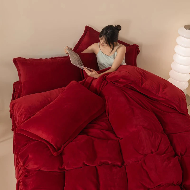 Wostar Luxury Solid Color Flannel Duvet Cover Set, 220x240 cm
