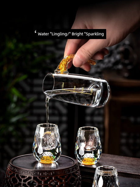 Crystal Glass Wine Decanter Set with Gold Foil Shot Cup