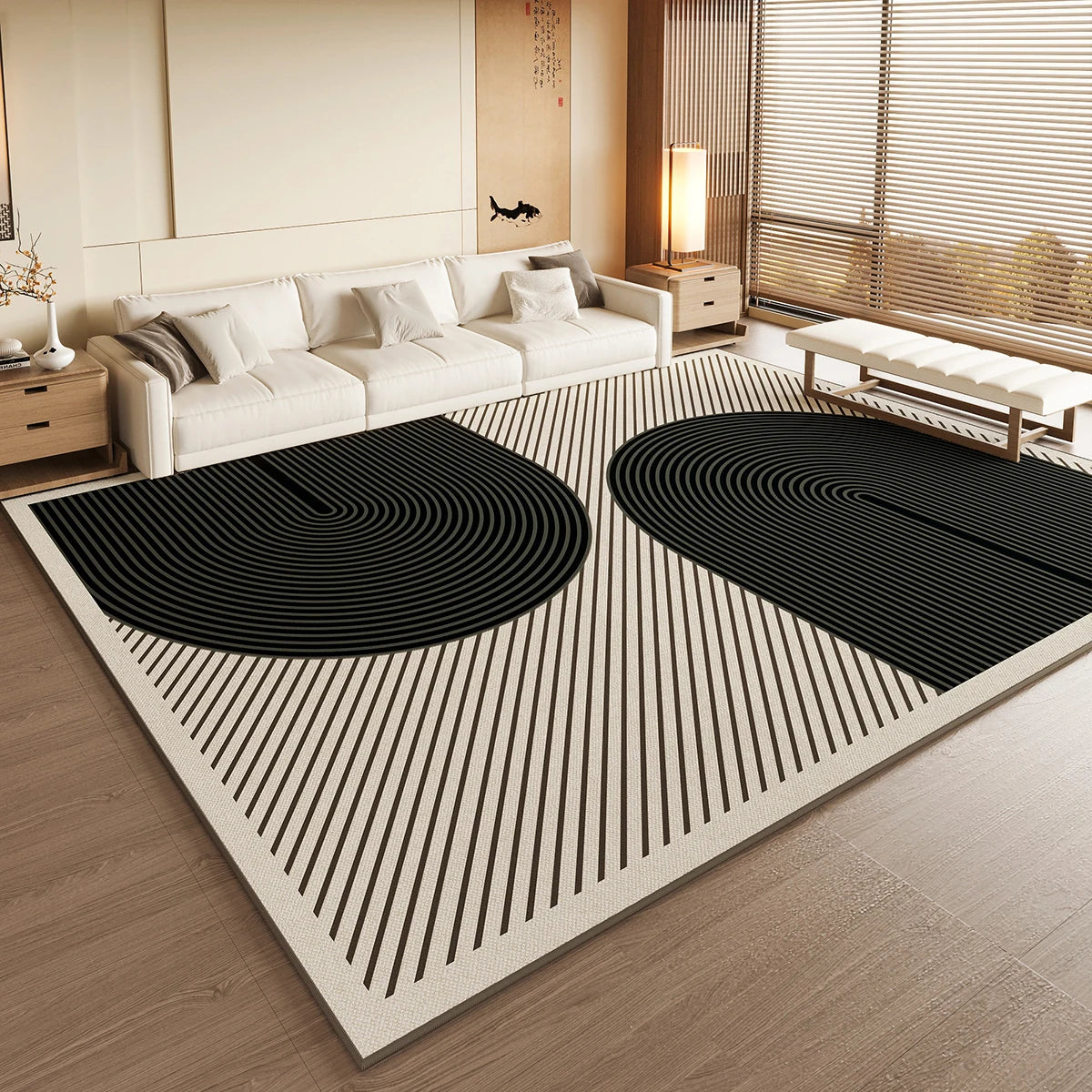 VIKAMA Black Large Living Room Carpet - Low Pile Waterproof Rug