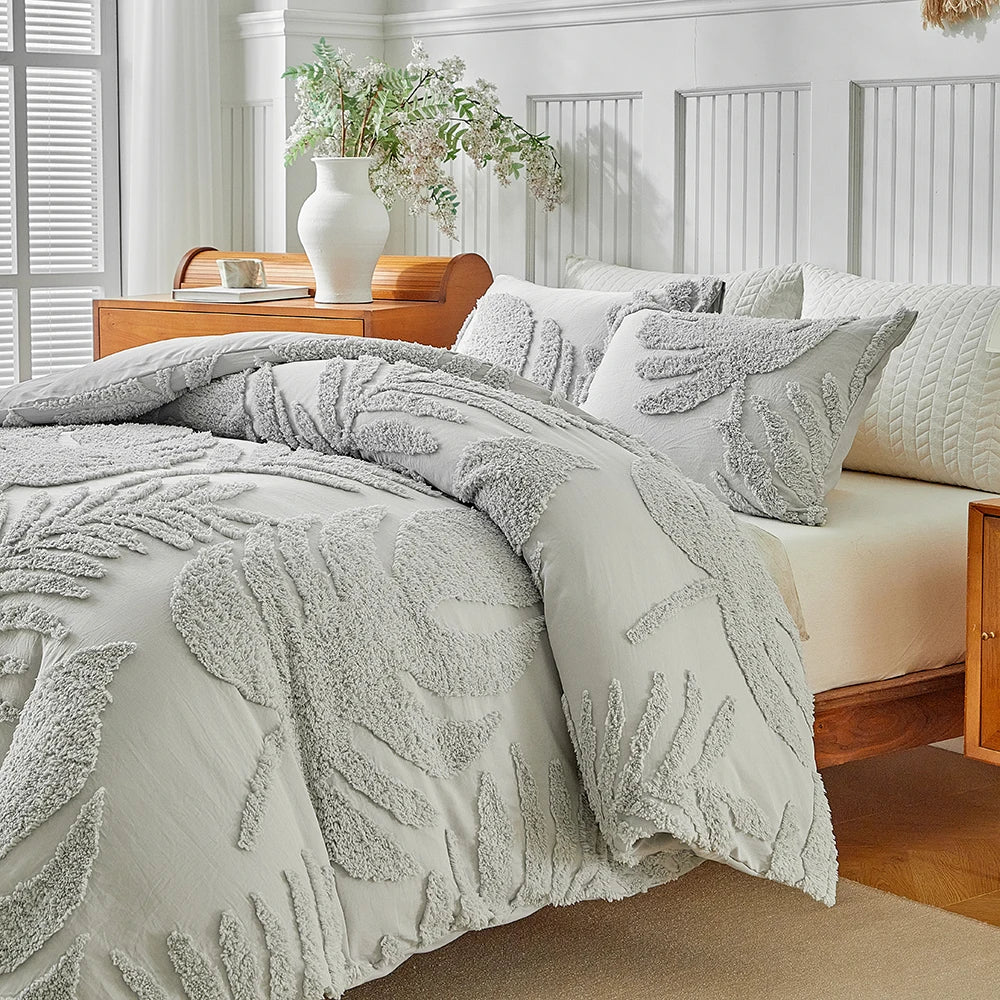 New Monstera Leaves Tufted Duvet Cover Set Single Double Bedding Set King Soft Comfortable Durable Quilt Cover and Pillowcases