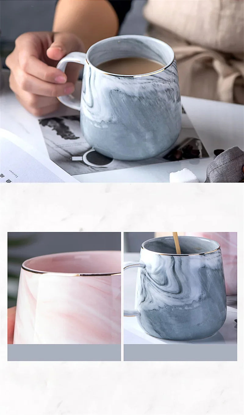 Nordic Marbled Ceramic Mug with Gold Rim