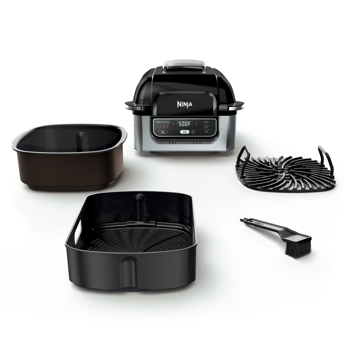 4-in-1 Indoor Grill with 4-Qt Air Fryer, Roast, Bake, & Cyclonic Grilling Technology, Black/Stainless Julia M LifeStyles