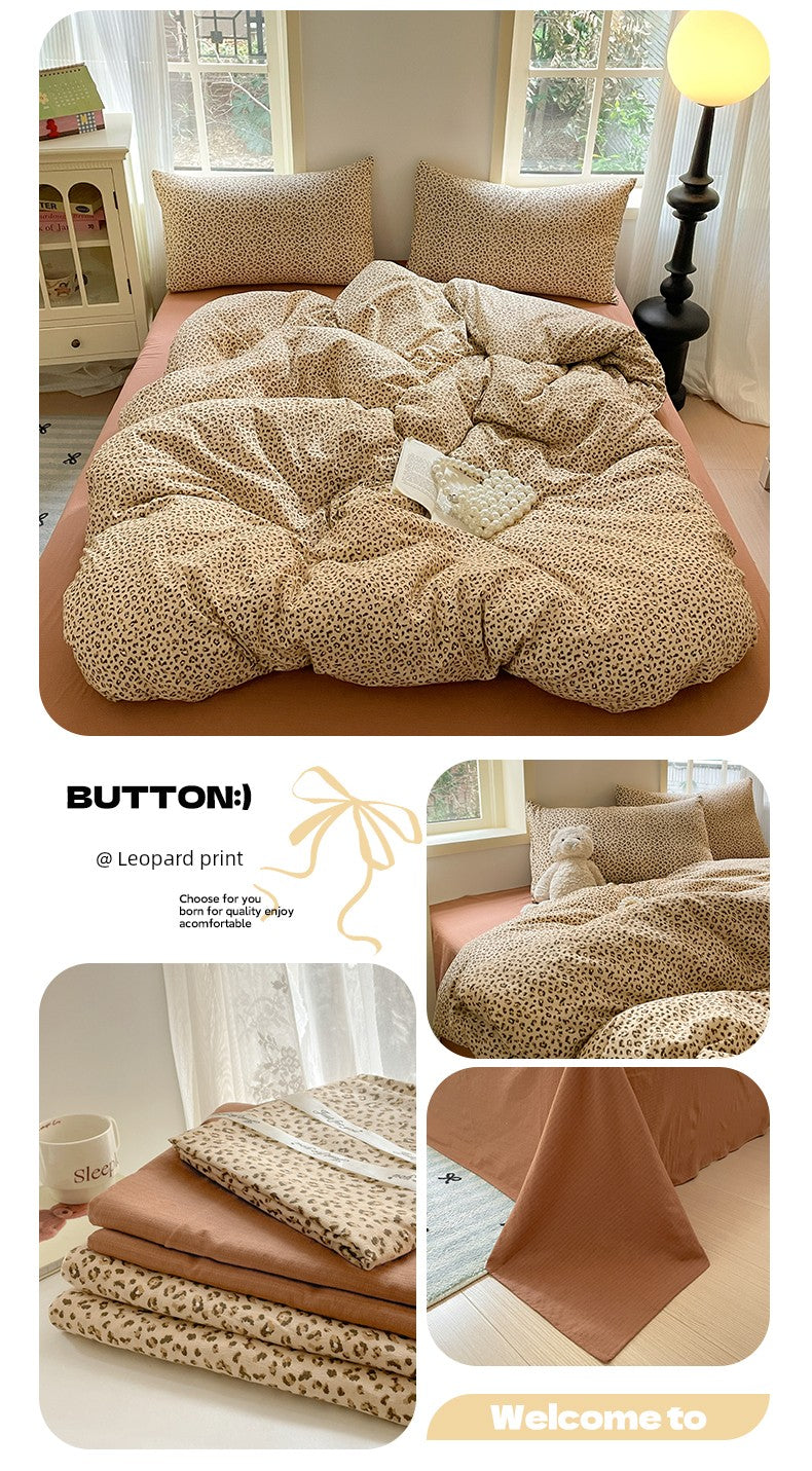 Young Adult Heart Double-Layer Yarn Bedding Four-Piece Set Washed Cotton Duvet Cover Dormitory Bed Single Student Three-Piece Set 4 Julia M LifeStyles