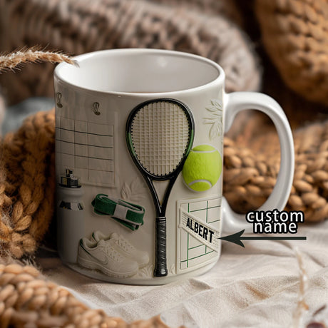 Custom Tennis Theme Ceramic Mug with Name Personalization
