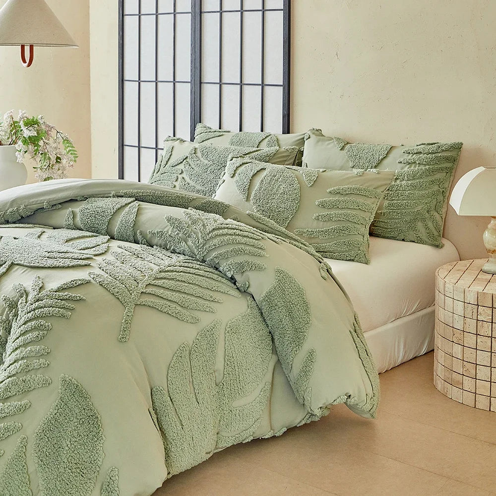 New Monstera Leaves Tufted Duvet Cover Set Single Double Bedding Set King Soft Comfortable Durable Quilt Cover and Pillowcases