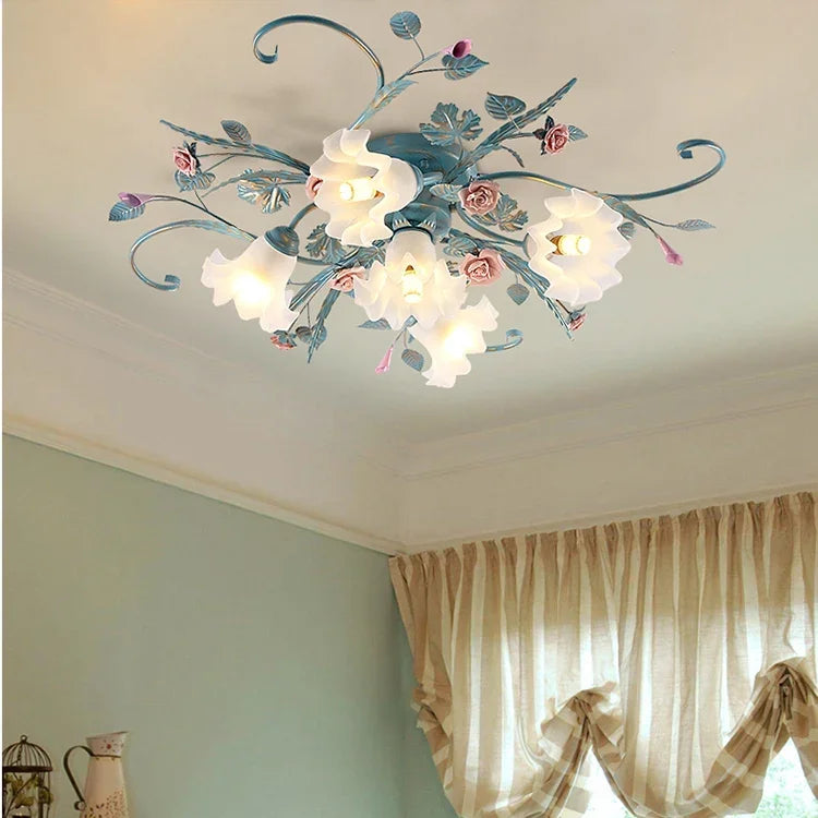 Romantic Rose Flower Ceiling Lamp - Pastoral Style Chandelier