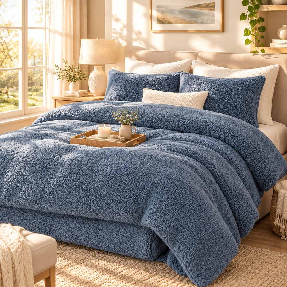 Plush Fleece Duvet Cover Set with Sheet, 4-Piece