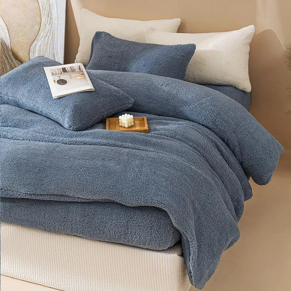 Plush Fleece Duvet Cover Set with Sheet, 4-Piece