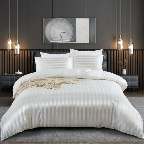 Luxury Satin Striped Duvet Cover Set with Zipper Closure & Pillow Cases - Julia M LifeStyles