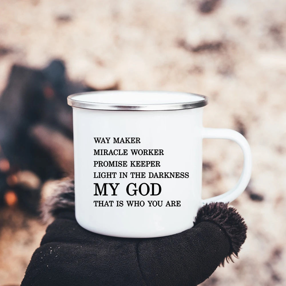 Faith Hope Love Print Christian Creative Enamel Mugs Outdoor Travel Coffee Cup Drink Dessert Milk Vintage Handle Drinkware Gift Julia M Home & Kitchen