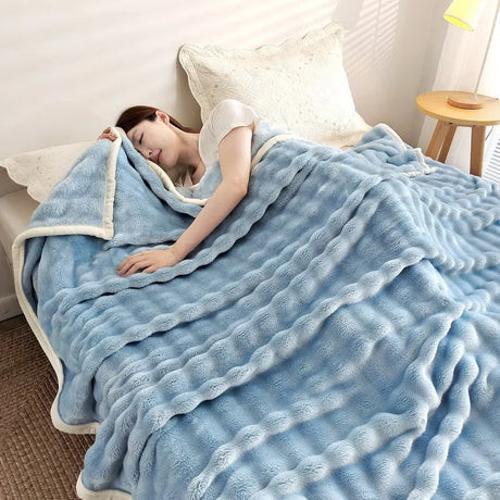 Cozy Coral Fleece Rabbit Fur Blanket for Sofa & Bedroom