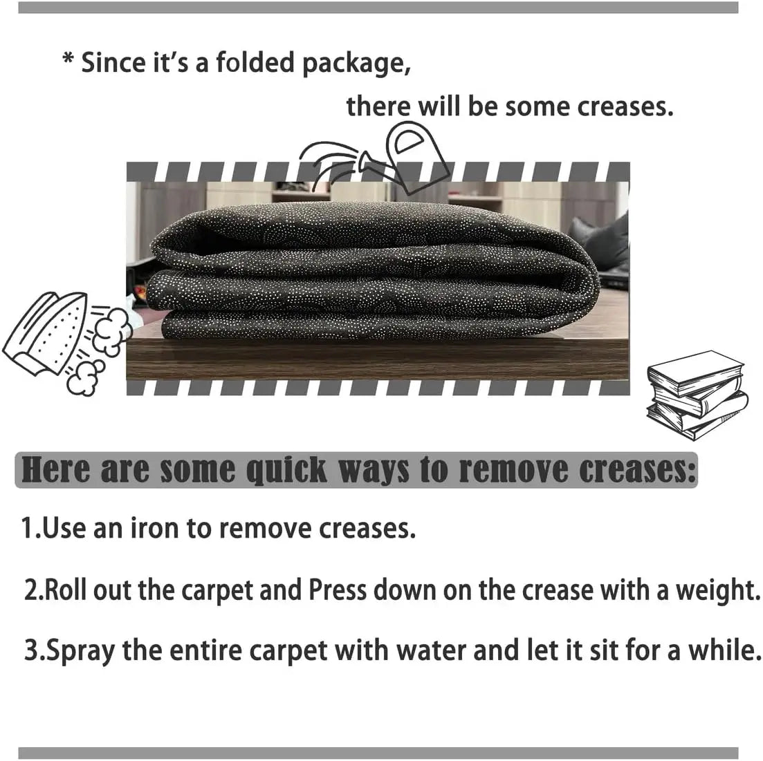 VIKAMA Black Large Living Room Carpet - Low Pile Waterproof Rug