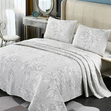 Embroidered Cotton Quilt Set 3PCS King Queen Bedspread with 2 Pillow Shams Summer Lightweight Double Blanket Breathable Coverlet