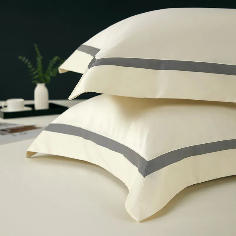 Luxury Long Staple Cotton Bedding 4/7Pcs, Sateen Weave Natural Super King Soft Chic Patchwork Duvet cover Bed Sheet Pillowcases