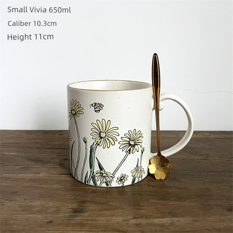 Vintage Floral Hand-Painted Ceramic Water Cup with Spoon Julia M Home & Kitchen