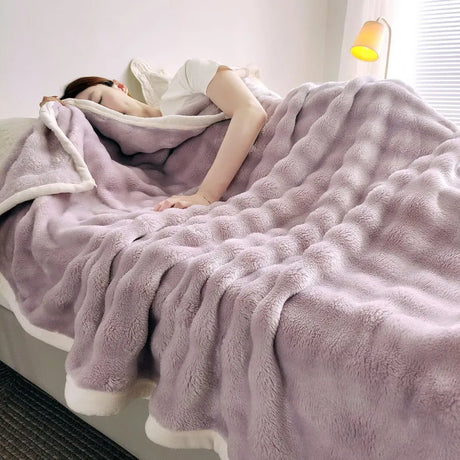 Cozy Coral Fleece Rabbit Fur Blanket for Sofa & Bedroom