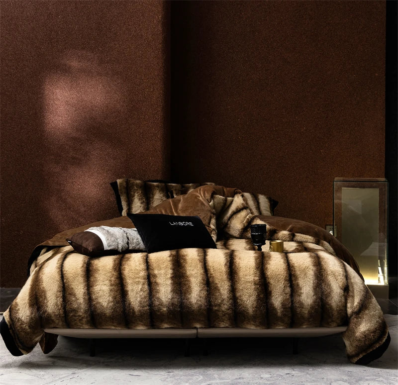Faux Fur Duvet Cover Set with Sheet, Queen & King