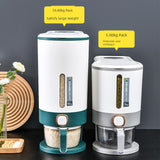 Two white and green containers with labels indicating weight capacities on a dark surface.