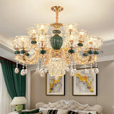 LED Crystal Ceramic Retro Ceiling Chandelier - European Style Luxury Lamp