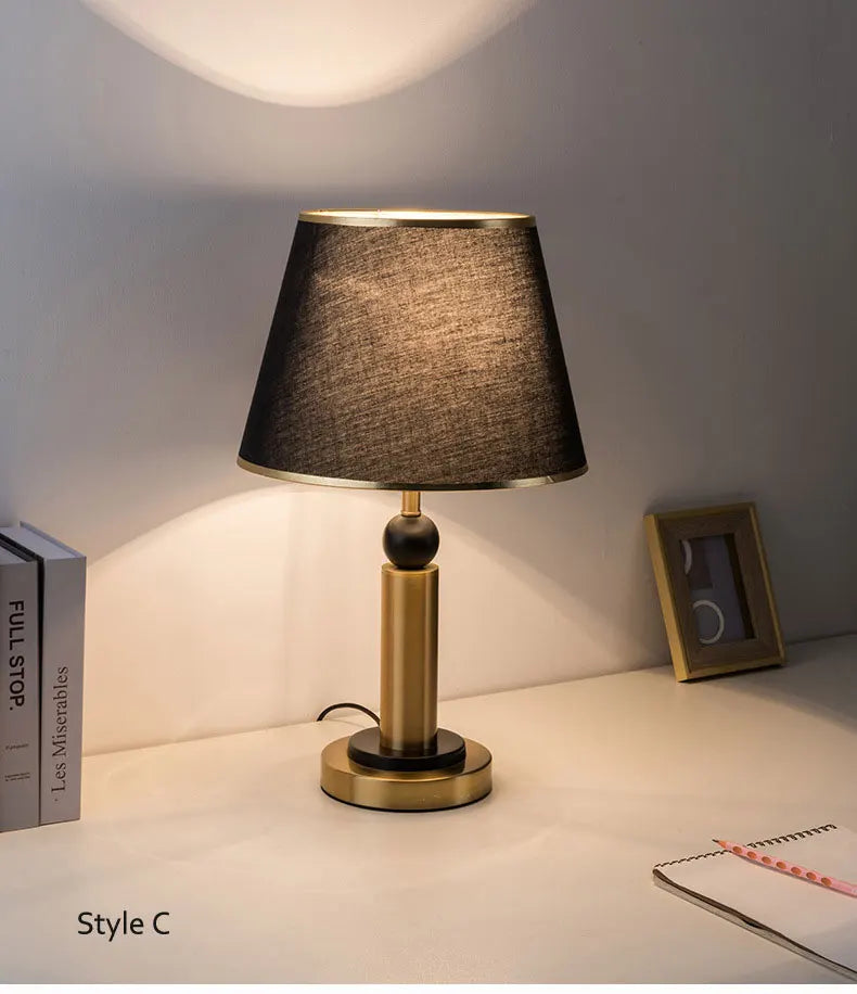 Metal Bedroom Bedside Lamp Modern Simple Cloth Cover Decorative Desk Lamp Nordic Hotel Living Room Office Reading Lamp