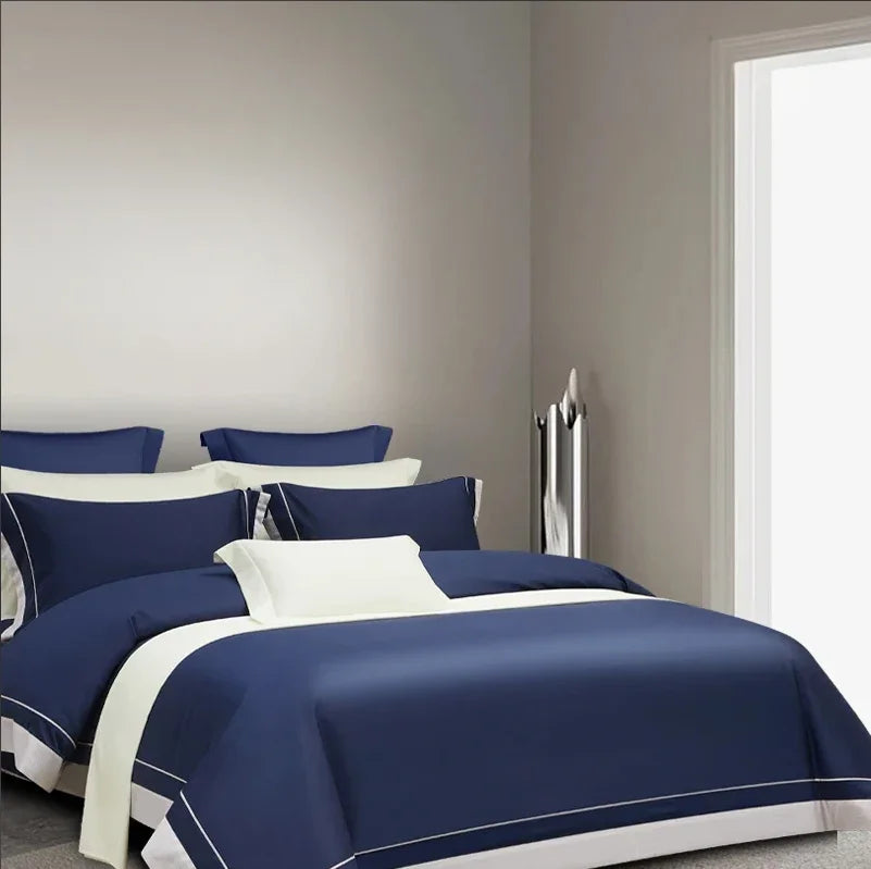 Luxury Long Staple Cotton Bedding 4/7Pcs, Sateen Weave Natural Super King Soft Chic Patchwork Duvet cover Bed Sheet Pillowcases
