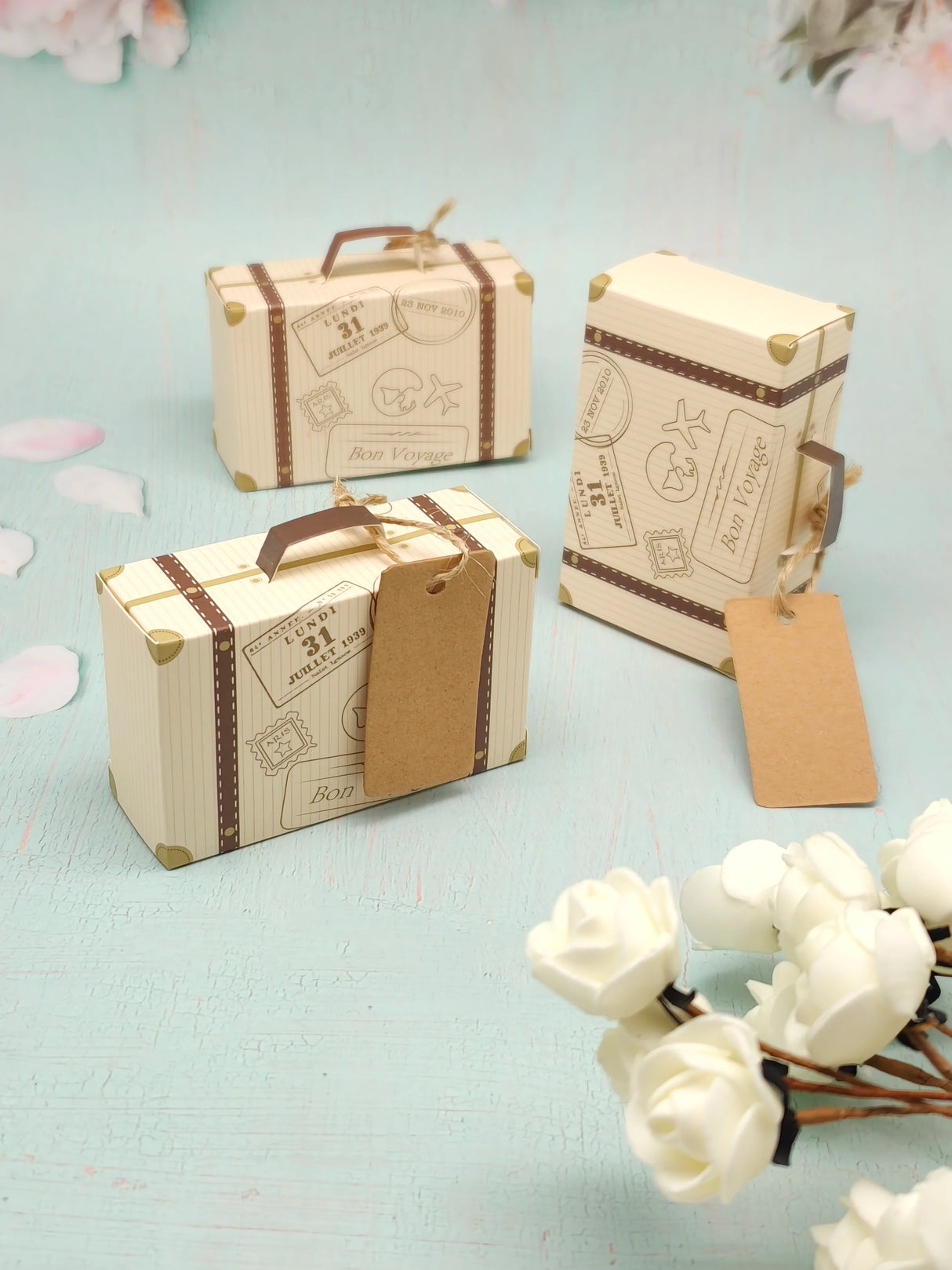 10pcs Luggage with Hemp Rope Tag Packaging Box