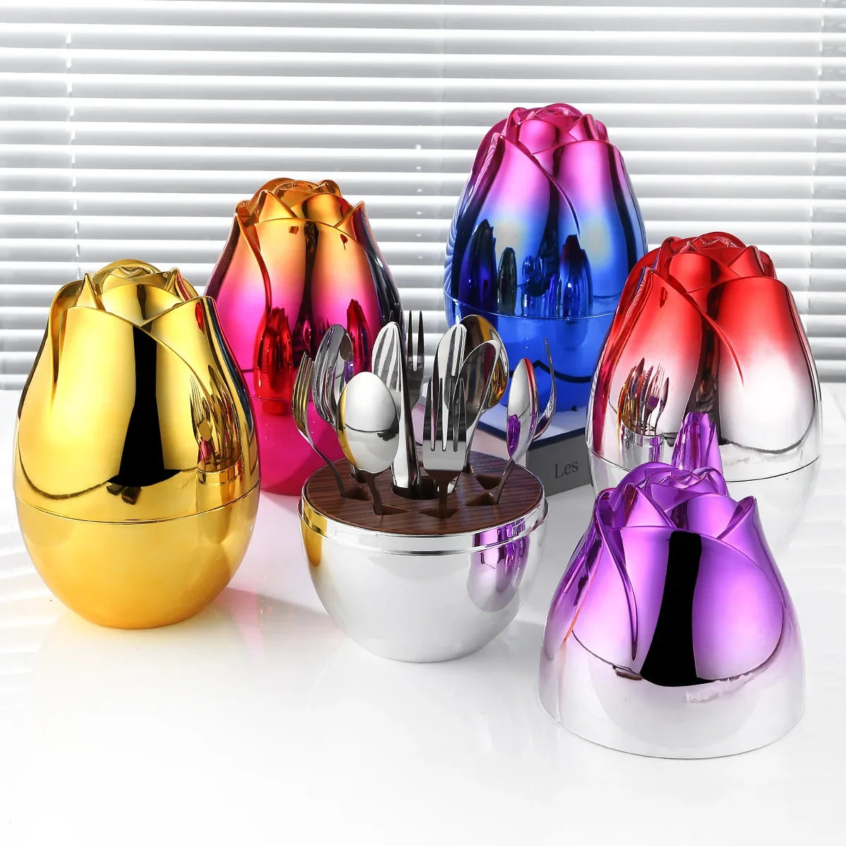 Rose Egg Stainless Steel Fork and Spoon Set with Storage Box