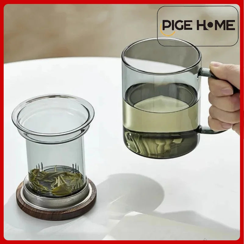 400ml Heat-Resistant Glass Tea Cup with Filter and Wooden Lid Julia M LifeStyles