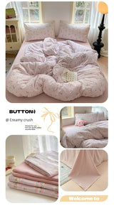 Young Adult Heart Double-Layer Yarn Bedding Four-Piece Set Washed Cotton Duvet Cover Dormitory Bed Single Student Three-Piece Set 4 Julia M LifeStyles