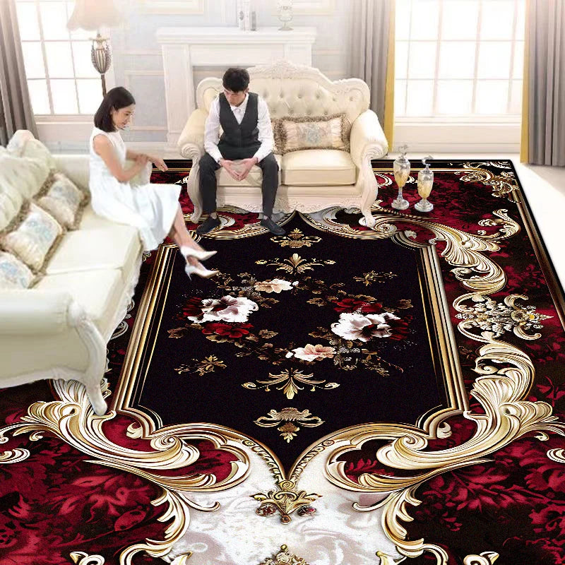 European Style Luxury Living Room Carpet - Red Retro Design