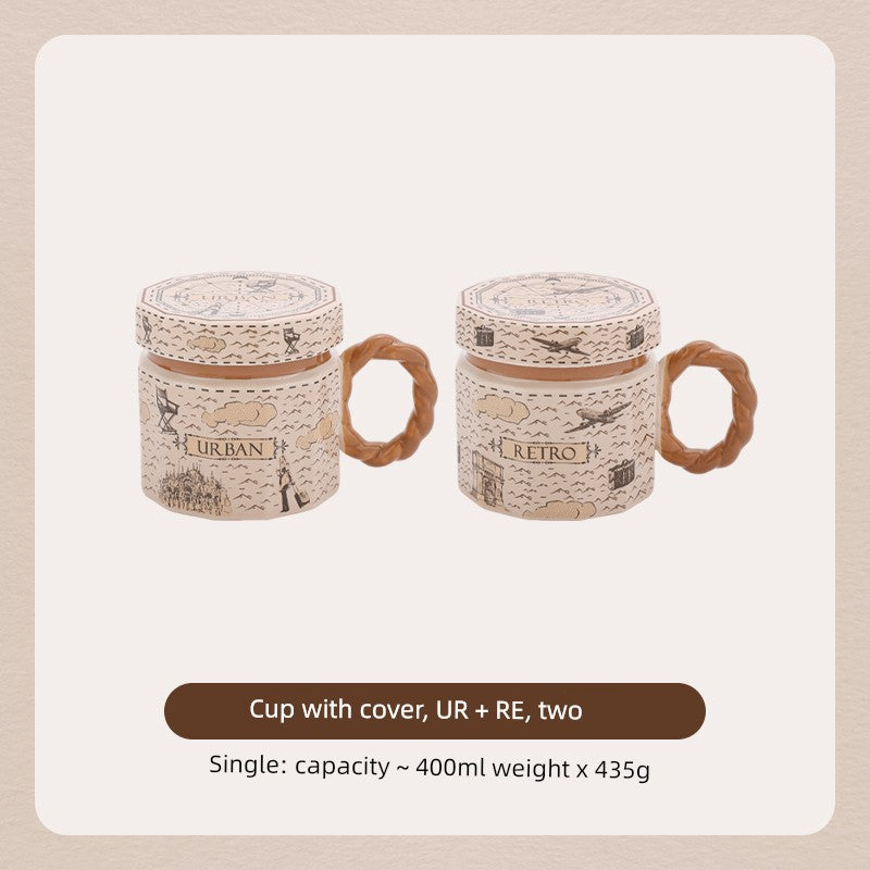 Hero Retro Ceramic Mug with Lid - Exquisite 300-400ml Coffee Cup