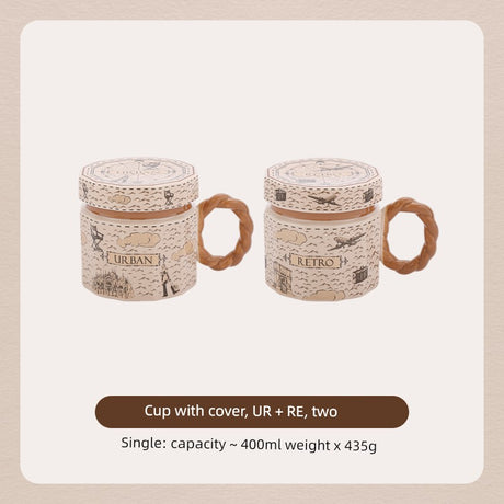 Hero Retro Ceramic Mug with Lid - Exquisite 300-400ml Coffee Cup
