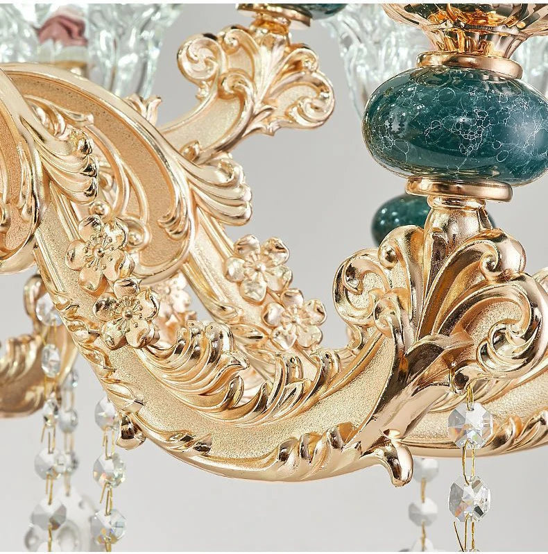 LED Crystal Ceramic Retro Ceiling Chandelier - European Style Luxury Lamp