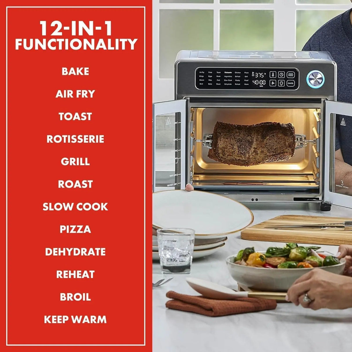 Emeril Lagasse Extra Large French Door Air Fryer Toaster Oven Combo, 24 Cooking Functions and Digital Controls, 7 Accessories In Julia M Home & Kitchen
