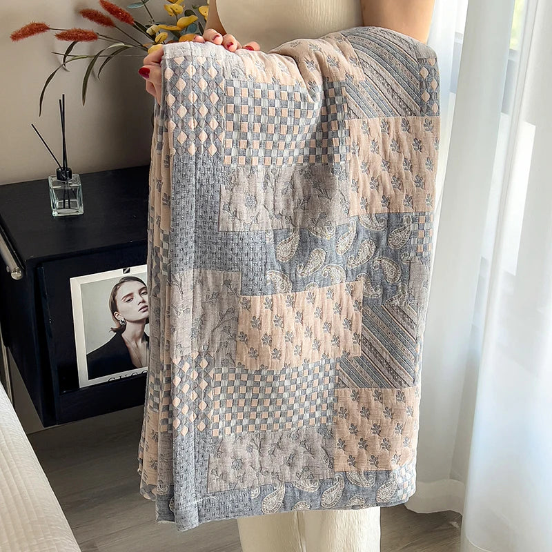 Luxury 100% Cotton Throw Blanket for Single Queen King Bed All Season Pure Cotton Blankets Cozy Soft Breathable Thermal Blankets