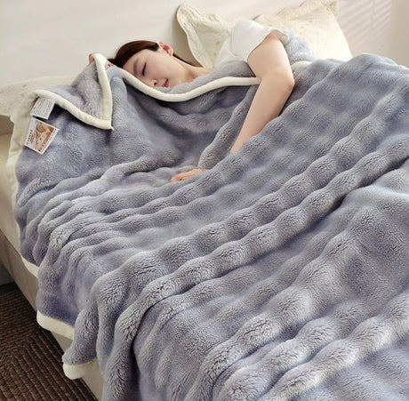 Cozy Coral Fleece Rabbit Fur Blanket for Sofa & Bedroom