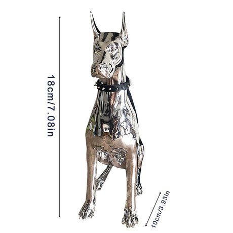 Home Decor Watchdog Chrome Sculpture Doberman Dog Small Size Art Animal Statues Figurine Room Garden Doorway