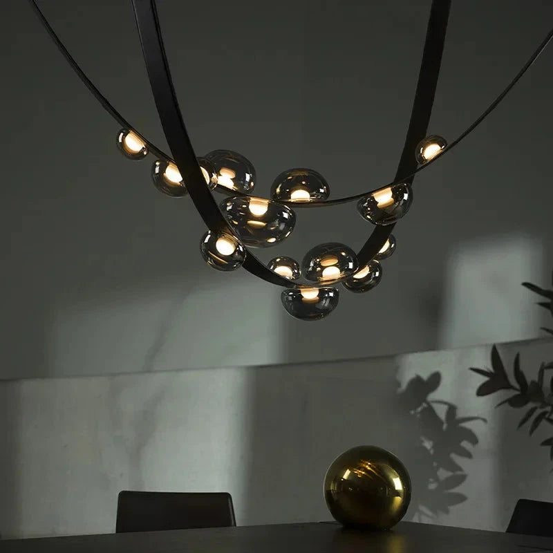 2025 Modern WaterDrop Leather LED Pendant LampsBelt Glass Ball Ceiling Chandelier Home Decor Hall Villa Living Lighting Fixture Julia M LifeStyles