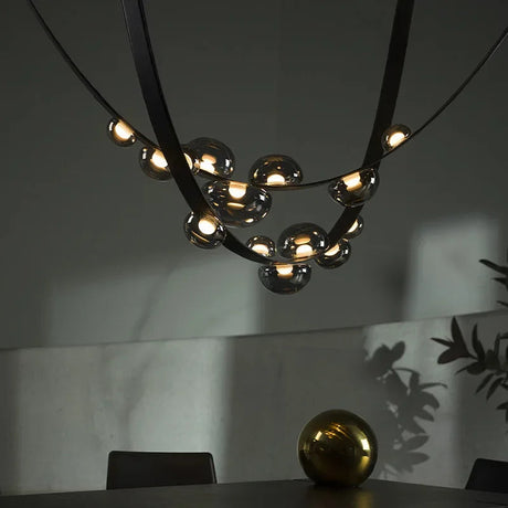 2025 Modern WaterDrop Leather LED Pendant LampsBelt Glass Ball Ceiling Chandelier Home Decor Hall Villa Living Lighting Fixture Julia M LifeStyles
