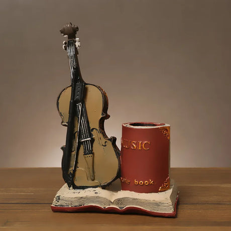 Retro Saxophone Violin Resin Pen Holder - Desk & Home Decor