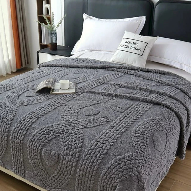 Office Thick Coral Fleece Blanket Love Bow Style Three Dimensional Embossed Quilt Warm Cold Resistant Home Decorations Julia M LifeStyles