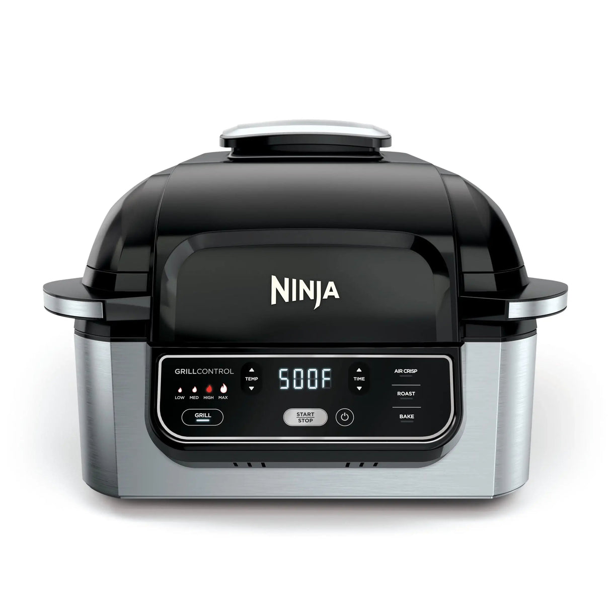 4-in-1 Indoor Grill with 4-Qt Air Fryer, Roast, Bake, & Cyclonic Grilling Technology, Black/Stainless Julia M LifeStyles