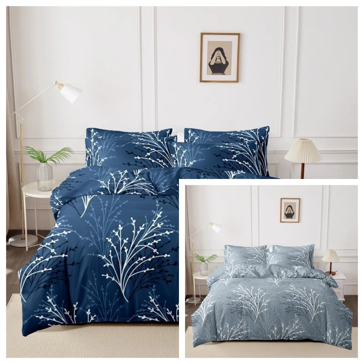 Queen Size Flower Branch Matte Duvet Cover Set - Soft and Skin-Friendly