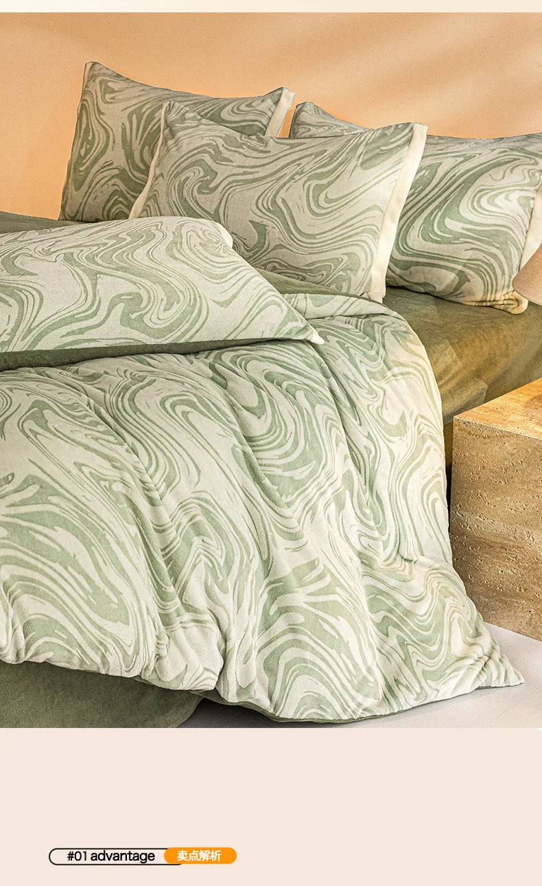 High-end Thickened Milk Fleece Carving Four-piece Skin-friendly Three-dimensional Jacquard Bedding Kit