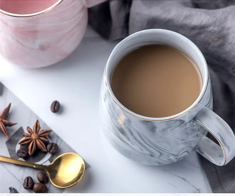 Nordic Marbled Ceramic Mug with Gold Rim
