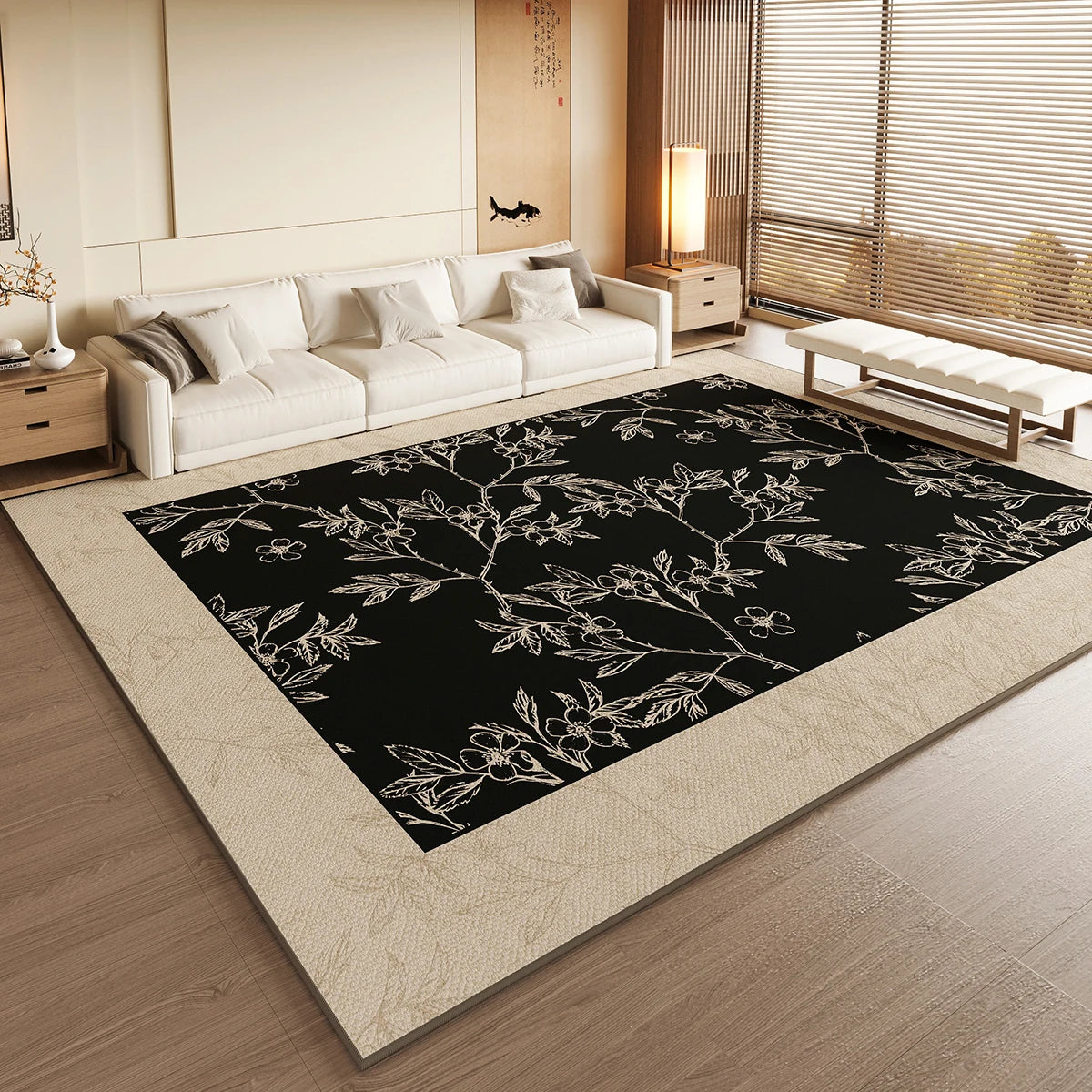 VIKAMA Black Large Living Room Carpet - Low Pile Waterproof Rug