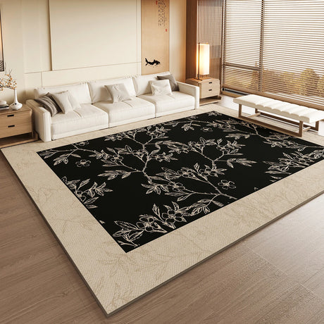 VIKAMA Black Large Living Room Carpet - Low Pile Waterproof Rug