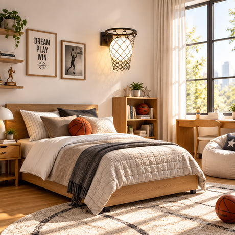 Wall-mounted light fixture with woven design on a plain background